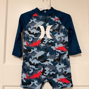 Hurley Navy & Red Camo Shark Kids Rash Guard
